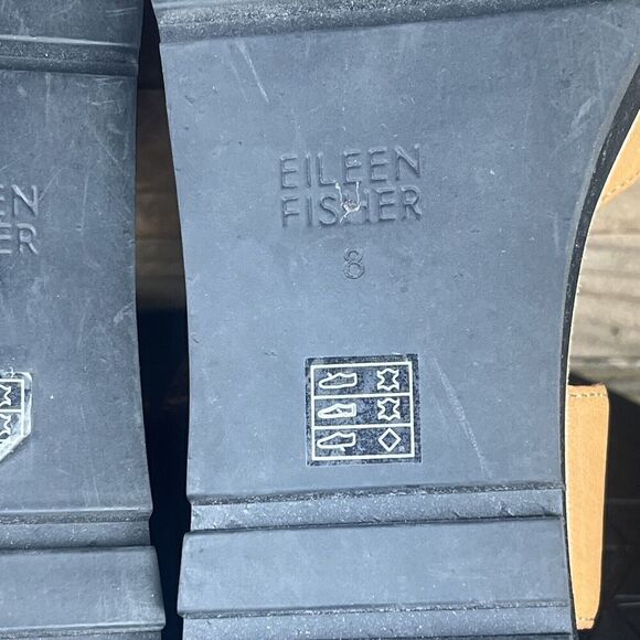 Eileen Fisher Platform Sandals Womens Sz 8 Tan Leather Ankle Strap Hook & Loop - Picture 10 of 10